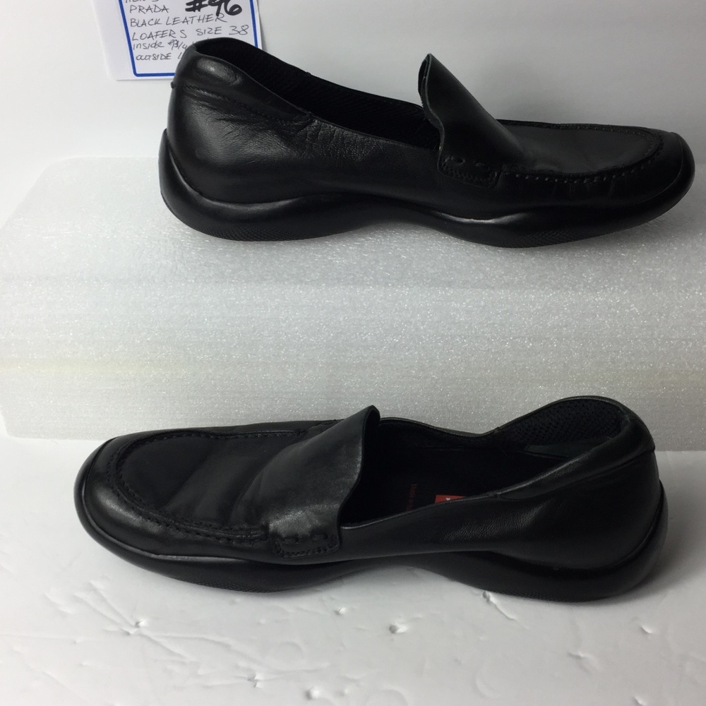 PRADA MEN'S BLACK LEATHER SHOES SIZE 38 ,US 6 ,STOCK 96